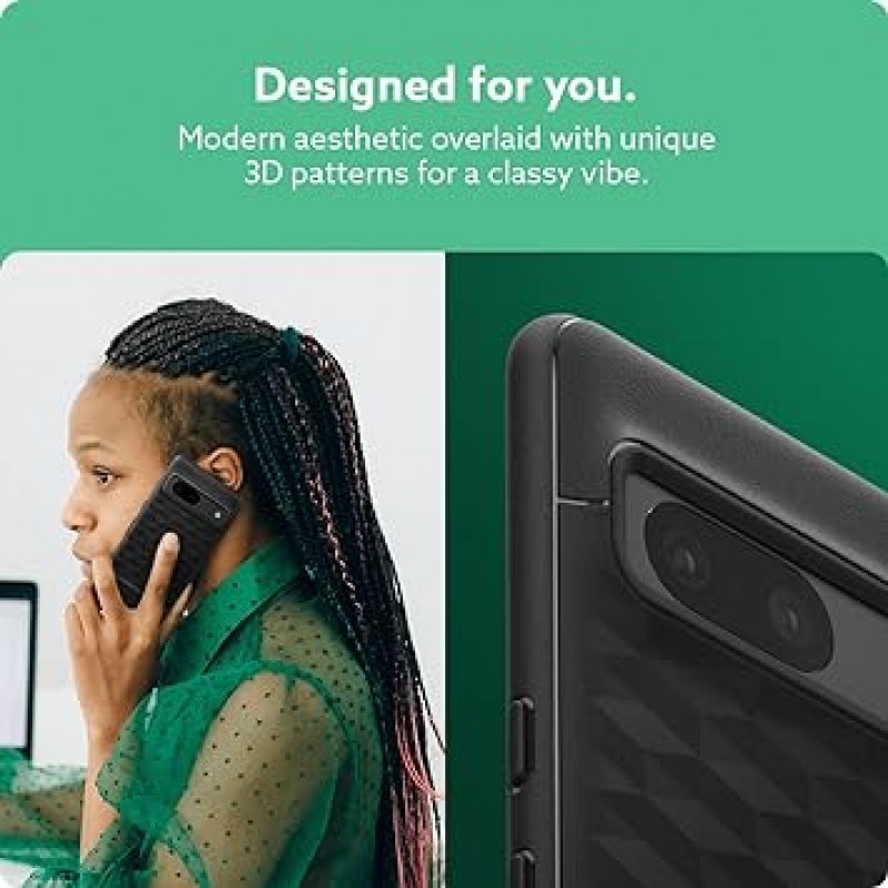 Caseology Pixel 7 케이스, TPU, 프리미엄 3D 패턴, Google Pixel 7과 호환되는 벌집형, 커버, PC 바, 미국 군사 표준 인증, 충격 방지, 내구성, 시차 - 무광 블랙