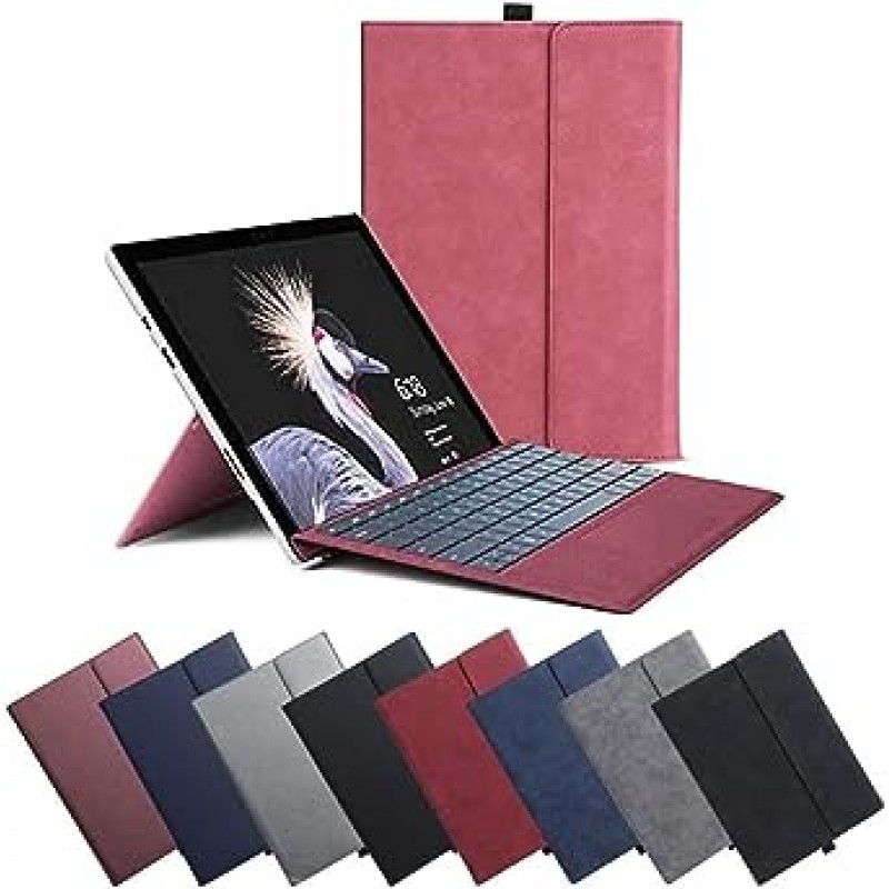 Surface Pro 7 Pro7+ Pro 6 Pro 5 Pro 4 커버, 세련된 보호 케이스, 귀여운, 충격 방지, 액세서리, 스타일러스 홀더, 노트북형 가죽 케이스, 파우치 백, 키보드 보관 케이스 스탠드 보호 커버, 무광택, 빨간색