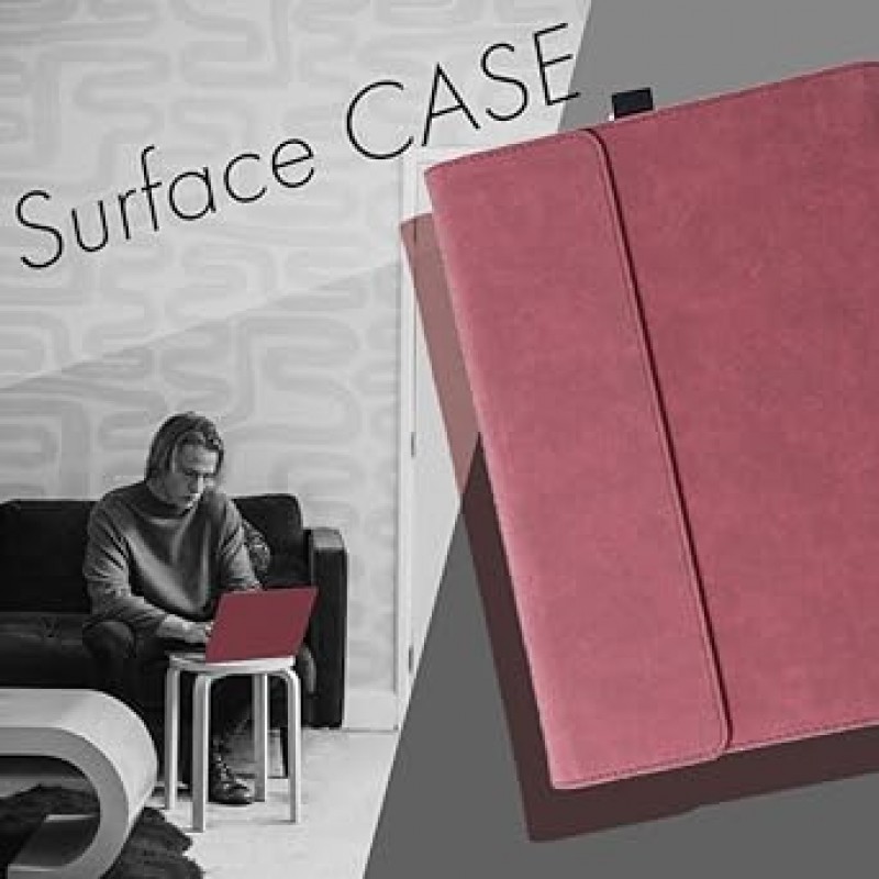 Surface Pro 7 Pro7+ Pro 6 Pro 5 Pro 4 커버, 세련된 보호 케이스, 귀여운, 충격 방지, 액세서리, 스타일러스 홀더, 노트북형 가죽 케이스, 파우치 백, 키보드 보관 케이스 스탠드 보호 커버, 무광택, 빨간색