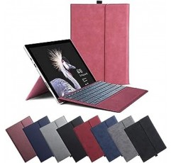 Surface Pro 7 Pro7+ Pro 6 Pro 5 Pro 4 커버, 세련된 보호 케이스, 귀여운, 충격 방지, 액세서리, 스타일러스 홀더, 노트북형 가죽 케이스, 파우치 백, 키보드 보관 케이스 스탠드 보호 커버, 무광택, 빨간색