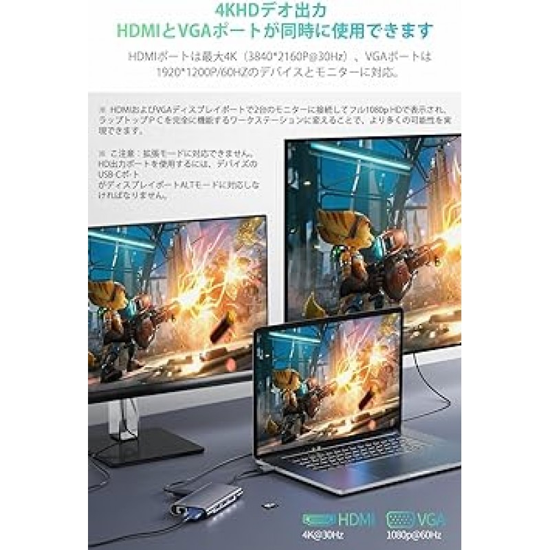 [2023 고성능 버전] USB C 허브 10-in-1 트리플 디스플레이 유형 C 허브 도킹 스테이션 변환기 어댑터(4K HDMI 출력 포트/1080P VGA 포트/PD 100W 급속 충전 포트/1Gbps 이더넷/3.5mm 포트/MicroSD 및 SD 카드 슬롯) MacBook Pro Air / iPad Pro / Samsung Galaxy S200 / note 20 ChromeBook / Surface Go / Pro7 / Matebook / Nint