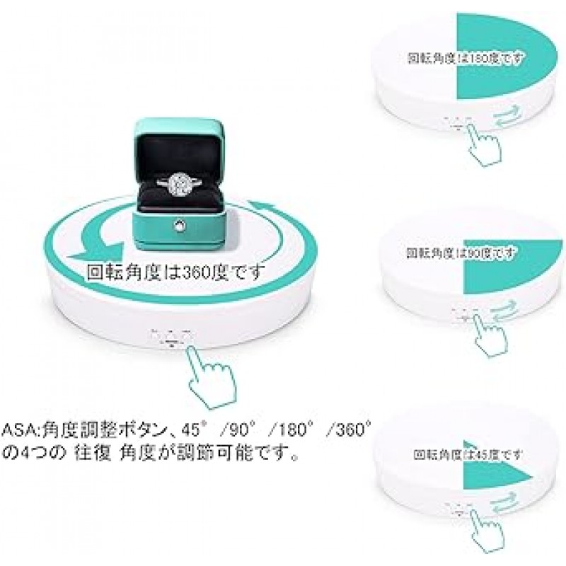 턴테이블, 360° 전기 회전 베이스, 방향 조정 가능, 각도, 고속 전환, 자동 회전 턴테이블, 그림, 사진, 디스플레이용, 저전력 소비, 직경 7.7인치(195mm), 저소음, 무게 OK 11.0lbs(5kg) ) (하얀색)