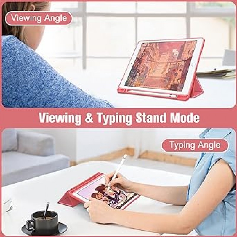 Fintie iPad 10.2 케이스, iPad 9세대/8/7세대 케이스, 2021 2020 2019 Apple Pencil용 투명 뒷면 커버 접이식 삼중 접이식 스탠드 수면 기능 경량 얇은 긁힘 방지 PU 합성 가죽 TPU (모델 # A2602, A2603, A2604, A2605) (수박)