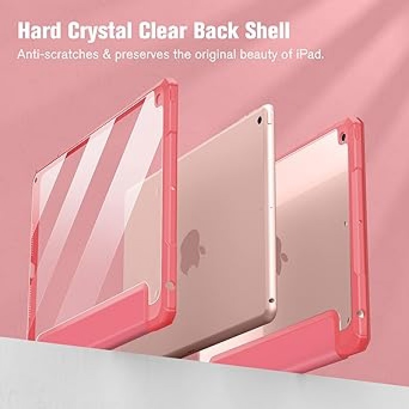 Fintie iPad 10.2 케이스, iPad 9세대/8/7세대 케이스, 2021 2020 2019 Apple Pencil용 투명 뒷면 커버 접이식 삼중 접이식 스탠드 수면 기능 경량 얇은 긁힘 방지 PU 합성 가죽 TPU (모델 # A2602, A2603, A2604, A2605) (수박)