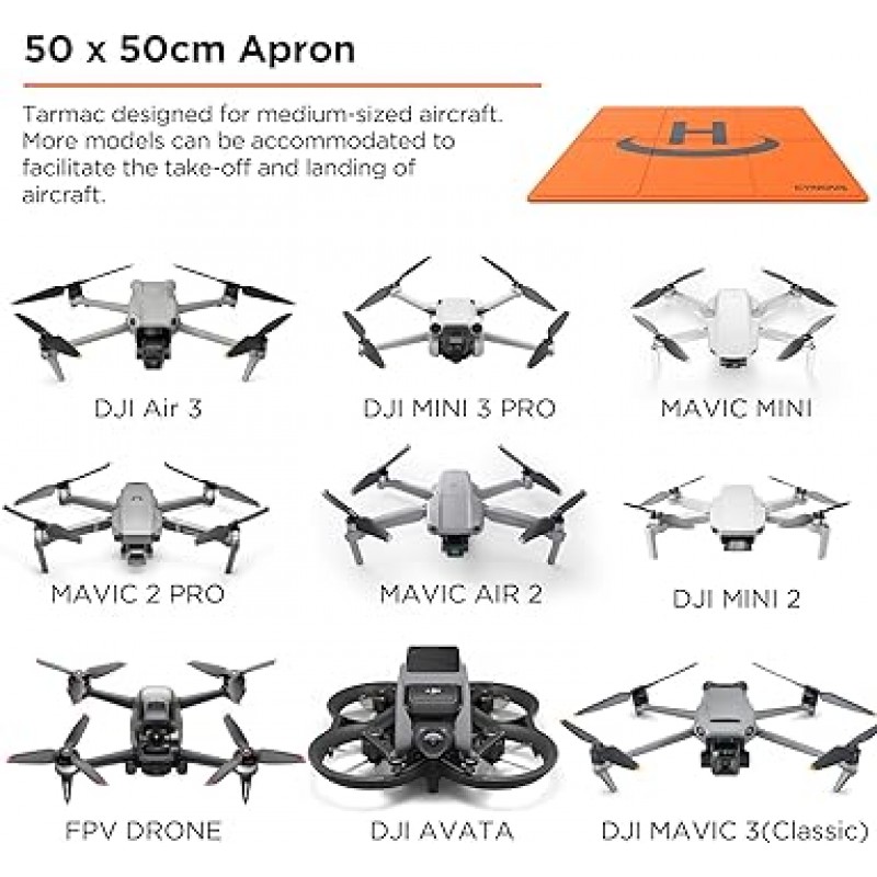 CYNOVA Mini 3 Pro/Air 3 드론 헬기장 50cm DJI Mini 2 랜딩 패드 헬기장 내구성이 뛰어난 방수 드론 착륙 매트 접이식 양면 DJI Air 2S/Mavic 3/Mavic Air 2/Mavic 2 Pro 등과 호환 가능