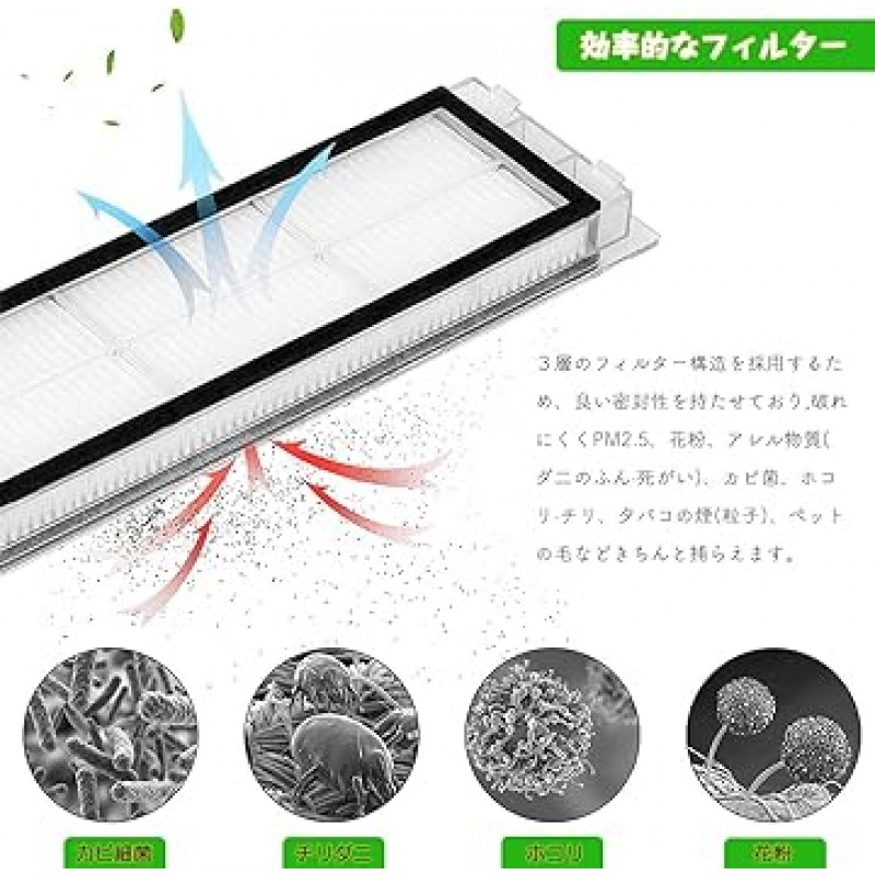 Roborock S6 MaxV /S6 /S6 Pure /S5 Max /E5 /E4 교체 액세서리 키트, 일본 보증 카드 소모품(10개 세트), 걸레 천 3개, 메인 브러시 1개, 사이드 브러시 3개, 공기 필터 2개, 브러시 1개