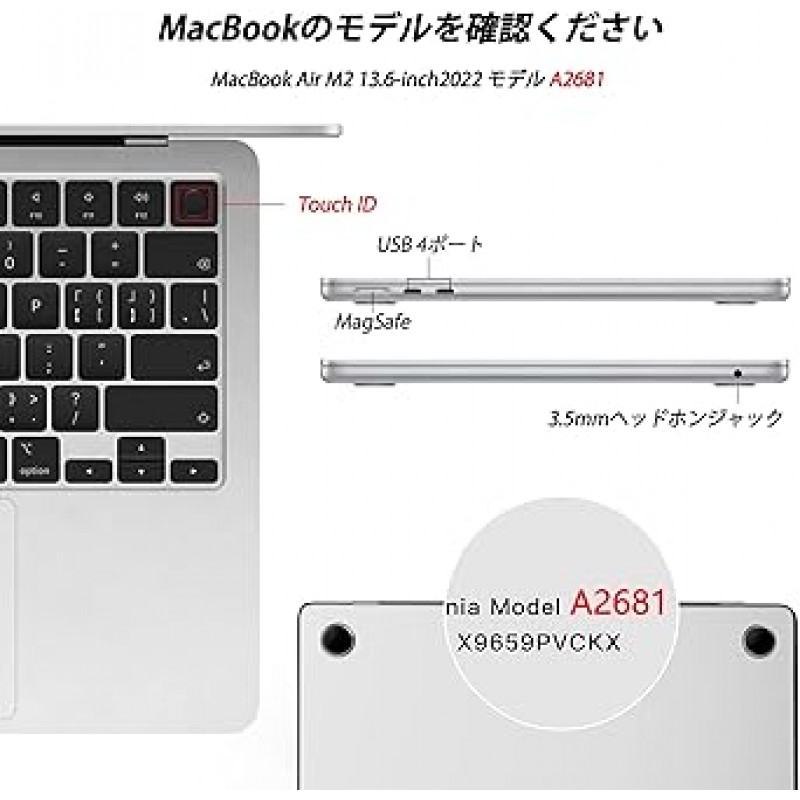 MacBook Air M2 케이스, 투명, 13.6인치 A2681과 호환 가능, 완전 투명 커버, M2 칩 모델 2022 - MacBook Air 13.6인치 보호 케이스, MacBook Air 투명 커버, 방열 디자인, 초박형, 경량, 얼룩 방지, 간편한 설치 , 미긱(MacBook Air M2, 투명)