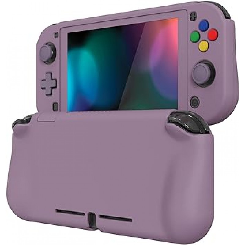 Nintendo Switch Lite용 PlayVital ZealProtect 보호 쉘, Switch Lite용 인체공학적 하드 쉘, 조이콘 쉘, 유리 필름, 사무라이 커버, 버튼 캡 포함 [다크 그레이 바이올렛]