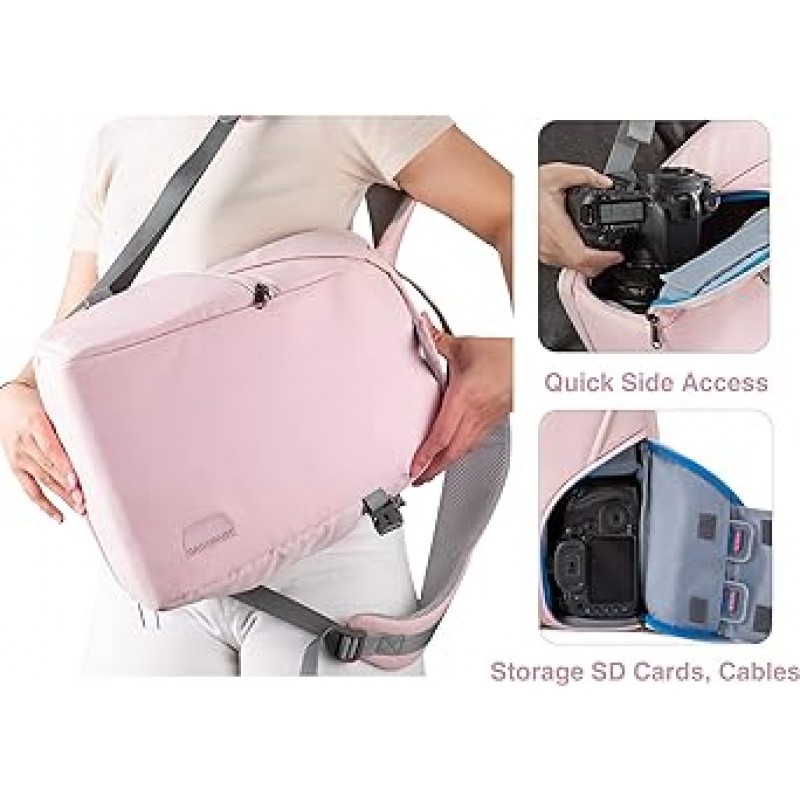 BAGSMART 카메라 백팩 도난 방지 DSLR SLR 카메라 가방 방수 캔버스 백팩 15 인치까지의 노트북에 대응 레인 커버 첨부 삼각대 홀더 남녀 겸용 핑크