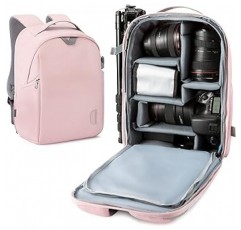 BAGSMART 카메라 백팩 도난 방지 DSLR SLR 카메라 가방 방수 캔버스 백팩 15 인치까지의 노트북에 대응 레인 커버 첨부 삼각대 홀더 남녀 겸용 핑크