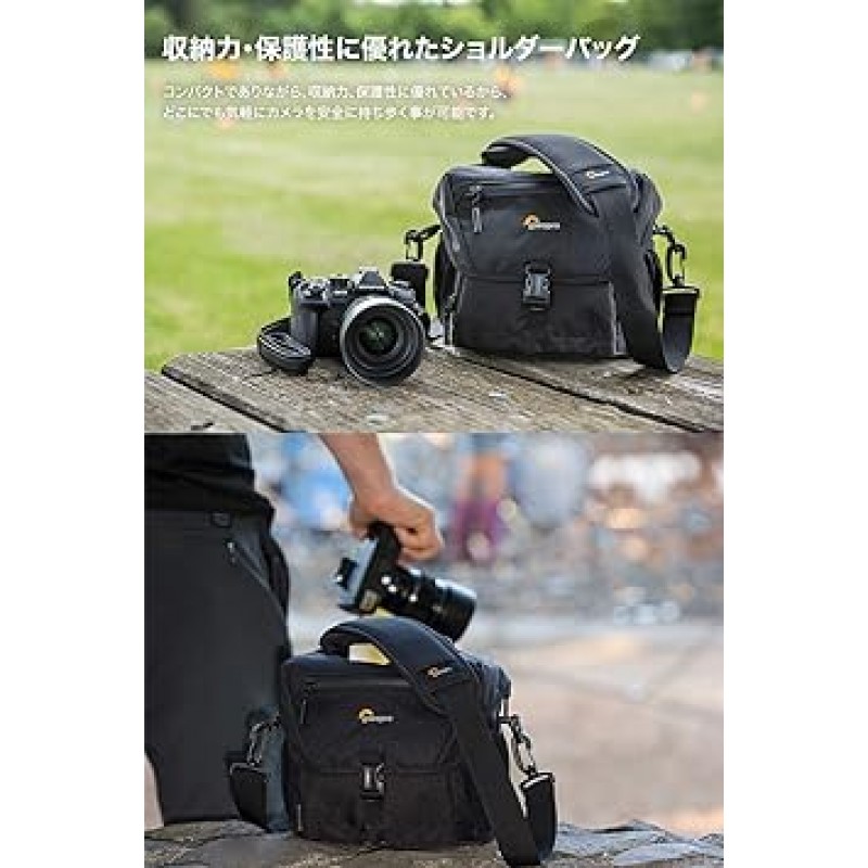 Lowepro LP37209-PKK Nova 160AW II 카메라 숄더백, 1.1갤런(4L), 컴팩트, 완전한 액세서리 포켓, 레인 커버 포함, 블랙