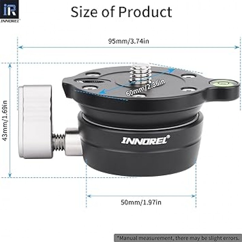 INNOREL LB50 카메라용 레벨링 베이스, 레벨러 조정 플레이트, 저중심, 알루미늄 합금, 3/8