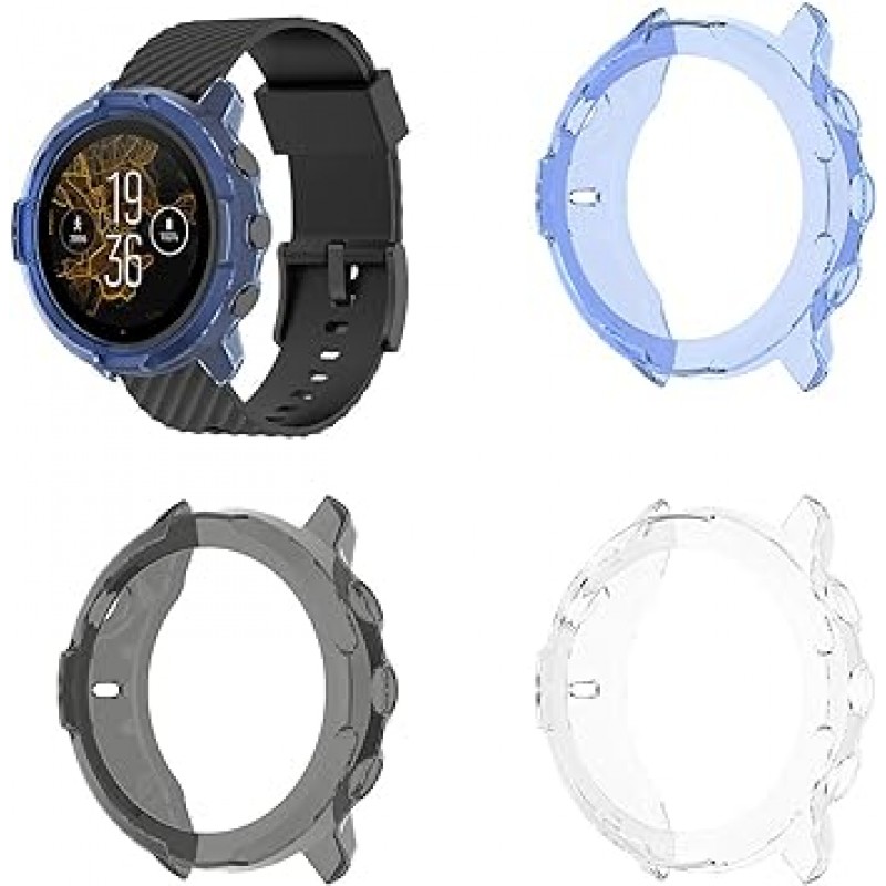 3개 SUUNTO 7 케이스 Suunto 7 보호 케이스 커버 SOOYEEH 소프트 TPU 반투명 보호 커버 충격 방지 얇은 경량 지문 방지 황변 방지 액세서리 (투명 + 투명 블랙 + 투명 블루)