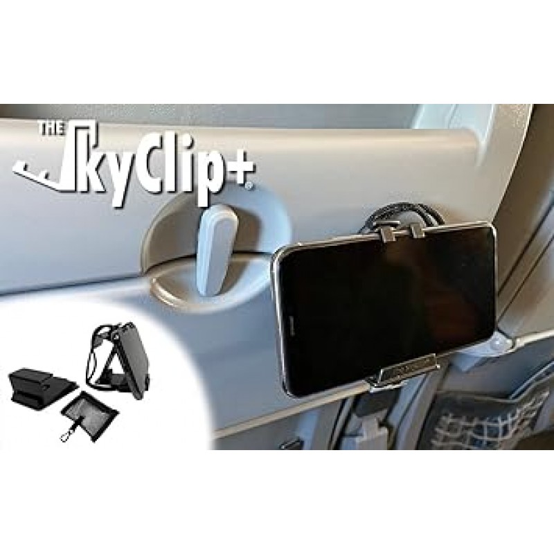 SkyClip+ 휴대폰 & 태블릿 홀더 비행기 여행 가정 사무실용 - 기내 전화 마운트 & 스탠드 iPhone Android Kindle 태블릿 대응 - 궁극의 여행 액세서리 (블랙)