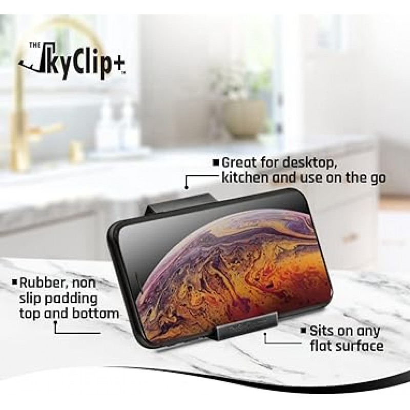 SkyClip+ 휴대폰 & 태블릿 홀더 비행기 여행 가정 사무실용 - 기내 전화 마운트 & 스탠드 iPhone Android Kindle 태블릿 대응 - 궁극의 여행 액세서리 (블랙)