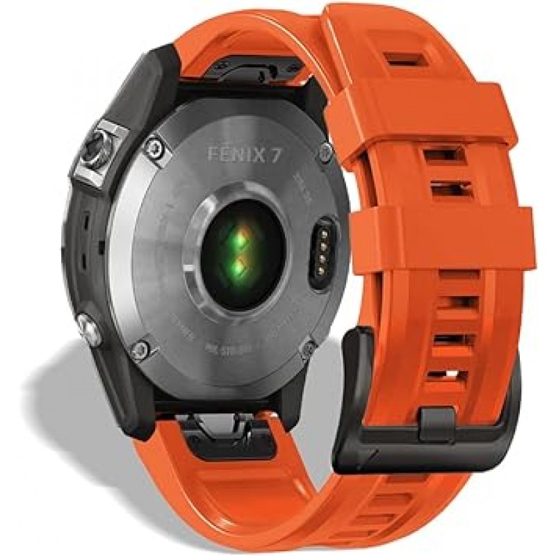 HeeNia QuickFit 22mm 밴드 Garmin Fenix ​​7 Pro Solar/Garmin Approach S70 47mm/Forerunner 965/Garmin Fenix ​​7 스트랩 실리콘 스트랩 Garmin Fenix ​​6 GPS/ 6 Pro GPS/6 Pro GPS/6 Pro Solar/Fenix ​​5/5용 소프트 방수 플러스 교체 밴드(주황색)