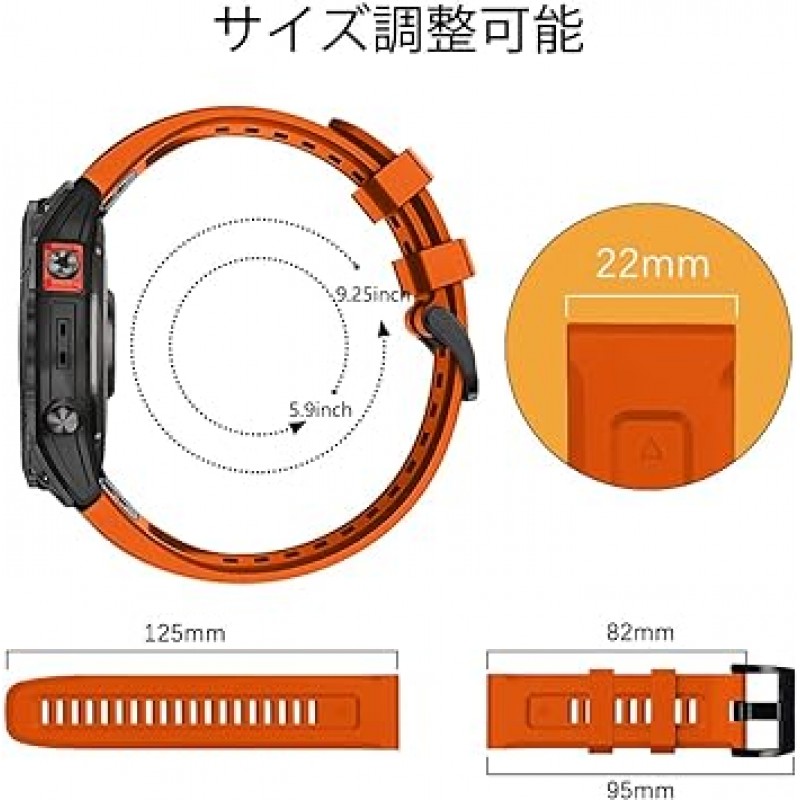 HeeNia QuickFit 22mm 밴드 Garmin Fenix ​​7 Pro Solar/Garmin Approach S70 47mm/Forerunner 965/Garmin Fenix ​​7 스트랩 실리콘 스트랩 Garmin Fenix ​​6 GPS/ 6 Pro GPS/6 Pro GPS/6 Pro Solar/Fenix ​​5/5용 소프트 방수 플러스 교체 밴드(주황색)