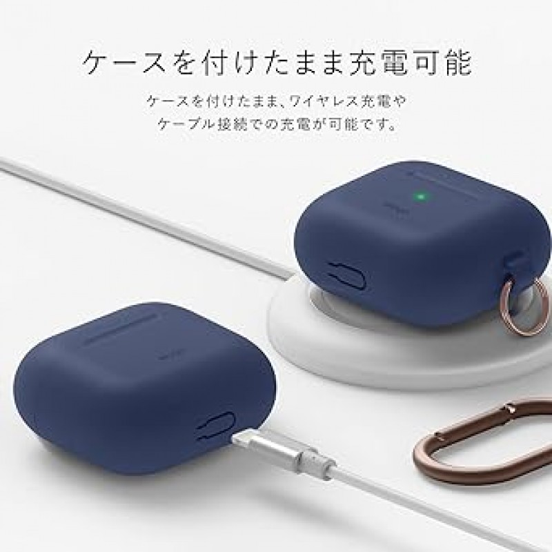 [elago] AirPods 3 호환 케이스, 낙하 방지, 카라비너, 충격 방지, 얇은, 실리콘 커버, 충격 흡수, 심플, 슬림 케이스, 긁힘 방지, 보호 액세서리, 실리콘 케이스, Apple AirPods 3 호환, AirPots 3, 3세대, 오리지널 행민트