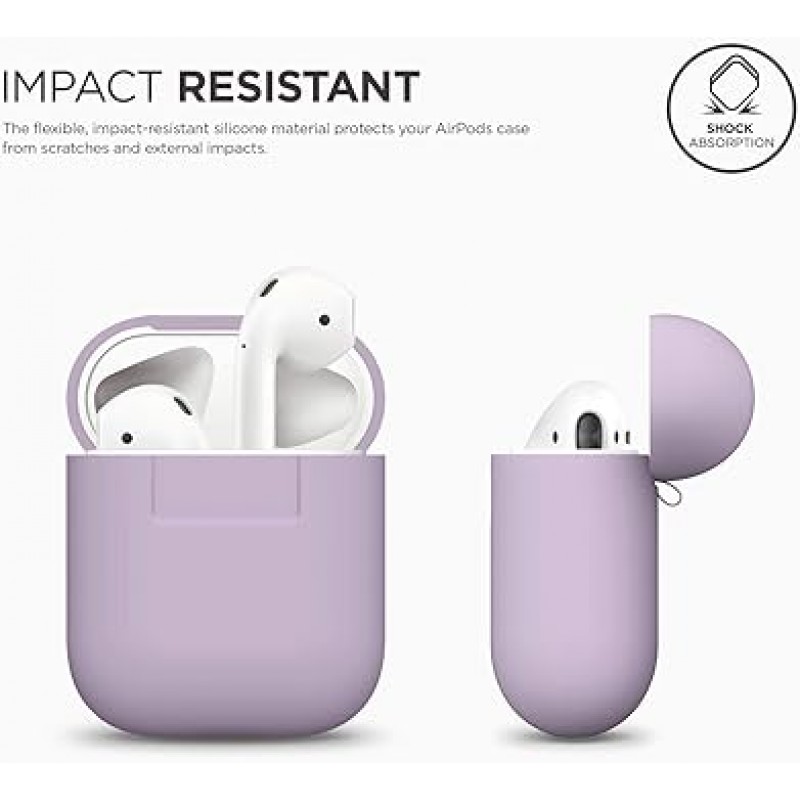 Elago AirPods 호환 케이스, 실리콘, 심플, 보호 커버, 충격 방지, 긁힘 방지, 보호 액세서리, Apple AirPods1/AirPods2 무선 충전 케이스와 호환 가능, Air Pods, AIRPODS 케이스, 라벤더