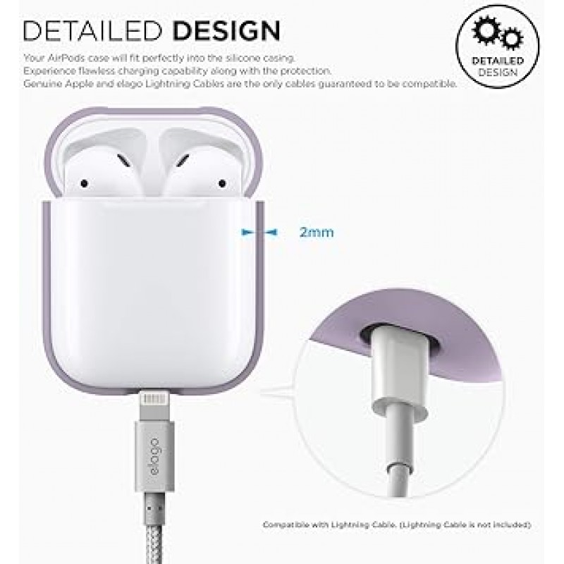 Elago AirPods 호환 케이스, 실리콘, 심플, 보호 커버, 충격 방지, 긁힘 방지, 보호 액세서리, Apple AirPods1/AirPods2 무선 충전 케이스와 호환 가능, Air Pods, AIRPODS 케이스, 라벤더