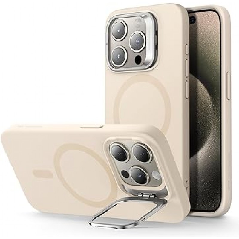 케이스 스탠드가 포함된 ESR iPhone 15Pro, MagSafe 실리콘 케이스, 군용 보호 카메라가 내장된 숨겨진 스탠드, iPhone 15Pro 케이스, 자석 스마트폰 케이스, 옐로우 클라우드 시리즈
