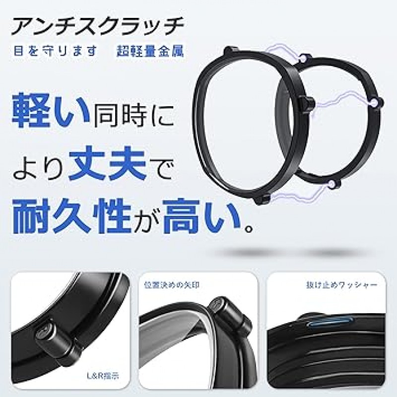 ZyberGears VR 처방 렌즈(블랙, 오른쪽 -8.0), 퀘스트 2용 VR 전용 경량 자석 긁힘 방지 금속 프레임, 블루라이트 차단 렌즈