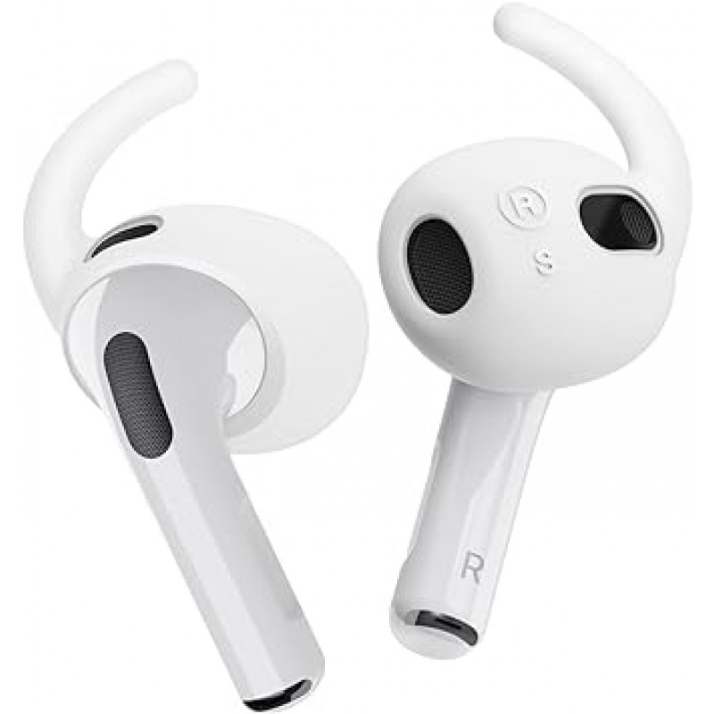 Elago AirPods 3 호환 이어훅, 커널형, 이어폰, 낙하 방지, 액세서리, 휴대용 이어피스, 실리콘 케이스, 2개 사이즈 x 2세트, Apple AirPods 3와 호환 가능, Air Pots 3, 3세대, 이어버드 커버 후크 및 파우치 화이트