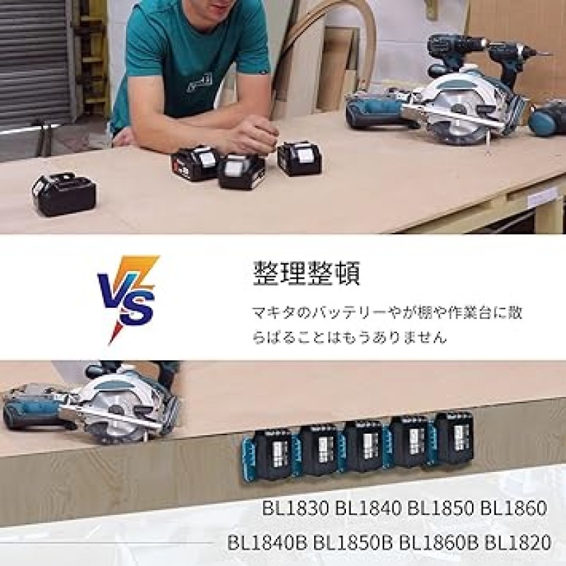 Makita 18V 배터리용 배터리 도크 홀더 5개, 고정 배터리 브래킷 호환 배터리 보관함, 배터리 홀더 사용된 배터리 보관함 휴대용 장치, 배터리 액세서리(나사 10개)