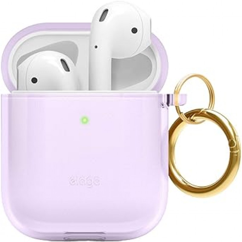 [elago] AirPods 호환 케이스, 투명 카라비너 ​​포함, 충격 방지, 심플, TPU 투명 커버, 충격 흡수, 슬림, 소프트, 케이스 커버, 긁힘 방지, 낙하 방지, 보호 액세서리, Apple AirPods1 / AirPods2 무선 충전 케이스와 호환 가능, Air 포드, 투명 케이스, 라벤더