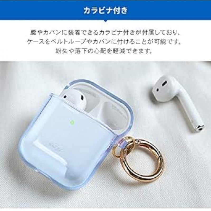 [elago] AirPods 호환 케이스, 투명 카라비너 ​​포함, 충격 방지, 심플, TPU 투명 커버, 충격 흡수, 슬림, 소프트, 케이스 커버, 긁힘 방지, 낙하 방지, 보호 액세서리, Apple AirPods1 / AirPods2 무선 충전 케이스와 호환 가능, Air 포드, 투명 케이스, 라벤더