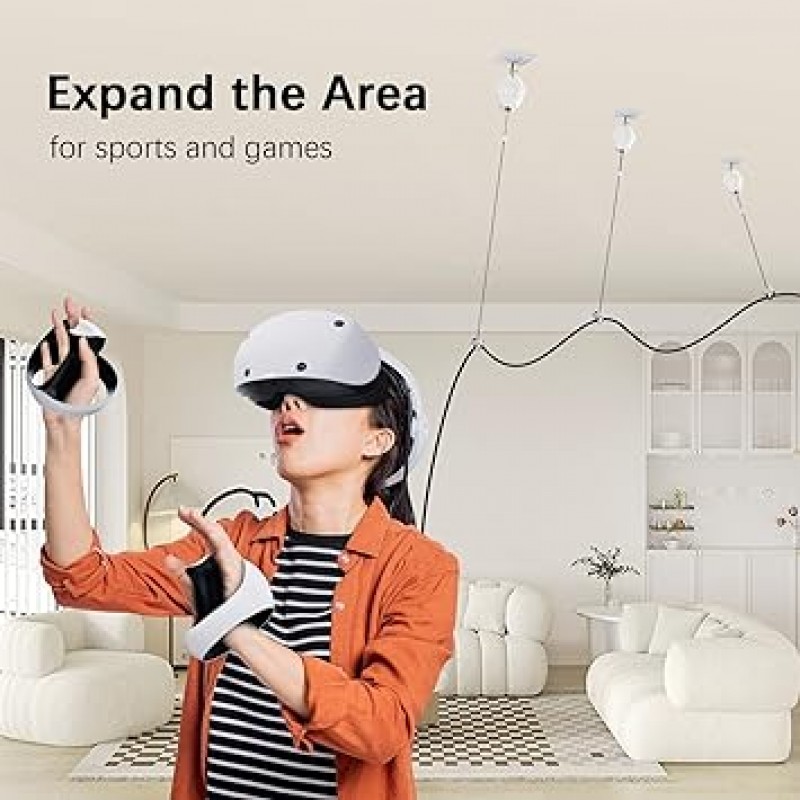 밸브 인덱스/ps vr/ps vr 2/HTC Vive/Quest 2용 AMVR 케이블 관리 Quest/Rift/Rift S/HTC Vive Pro/HP Reverb G2/PSVR용 케이블 관리 6 팩 액세서리 천장 고리 걸이 케이블 관리 시스템 흰색