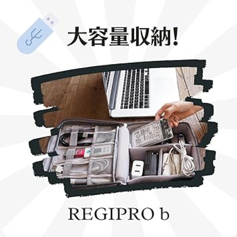 Regipro b Gadget 파우치, 여행용 파우치, 대용량, 여행, 출장, PC, 주변기기, 정리, 소형, 9.6 x 7.1 x 3.9인치(24.5 x 18 x 10cm), 파란색