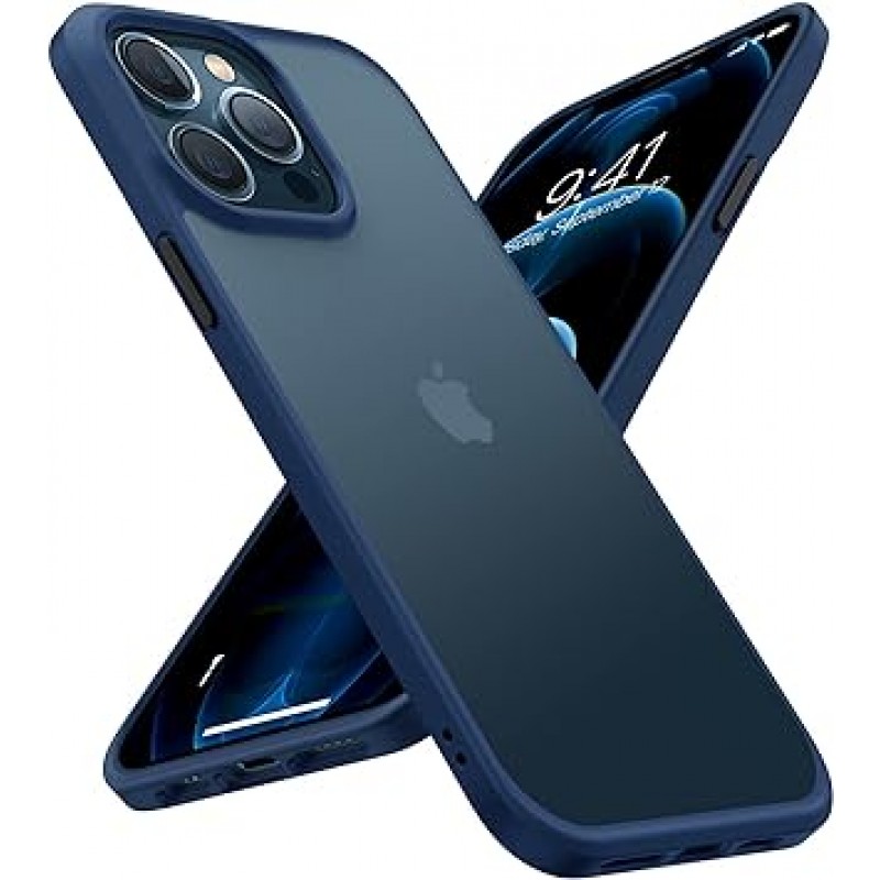 TORRAS 반투명 iPhone 12 케이스, iPhone 12 Pro 케이스, 미군 MIL 등록, 스트랩 구멍이 있는 충격 흡수 무광택 느낌, SGS 인증, 황변 없음, 6.1인치 iPhone 12 12 Pro용 렌즈 보호 커버 - 블루