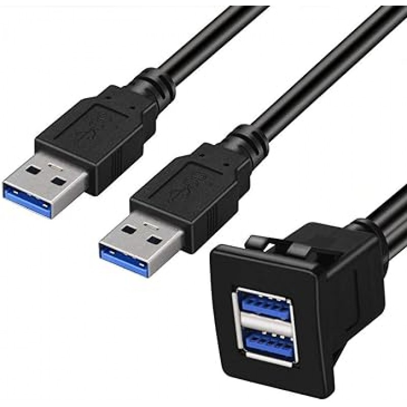 듀얼 포트 사각형 USB 3.0 패널 자동차 트럭 보트 오토바이 대시보드(USB 3.0 2M)용 버클이 있는 플러시 마운트 연장 케이블