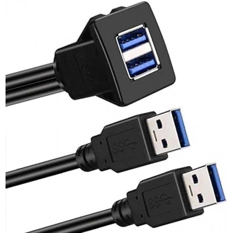 듀얼 포트 사각형 USB 3.0 패널 자동차 트럭 보트 오토바이 대시보드(USB 3.0 2M)용 버클이 있는 플러시 마운트 연장 케이블