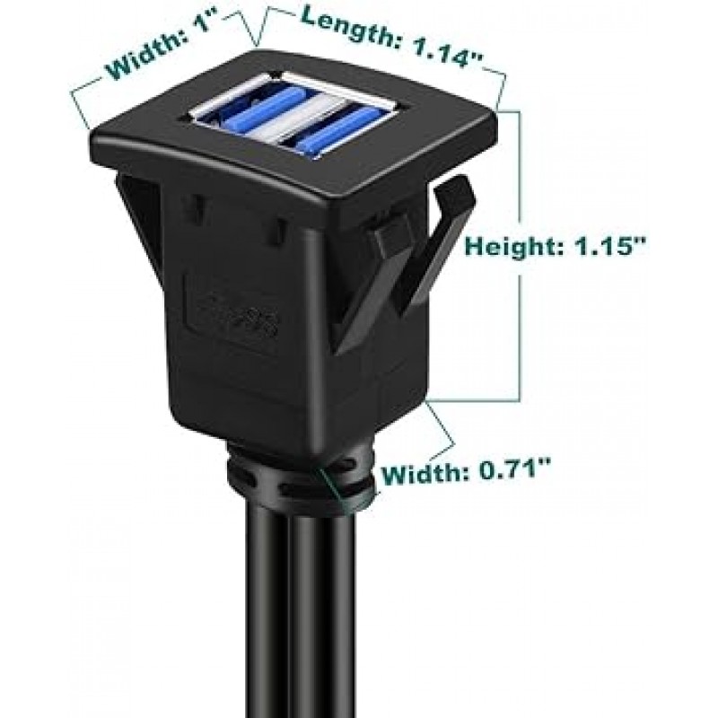 듀얼 포트 사각형 USB 3.0 패널 자동차 트럭 보트 오토바이 대시보드(USB 3.0 2M)용 버클이 있는 플러시 마운트 연장 케이블