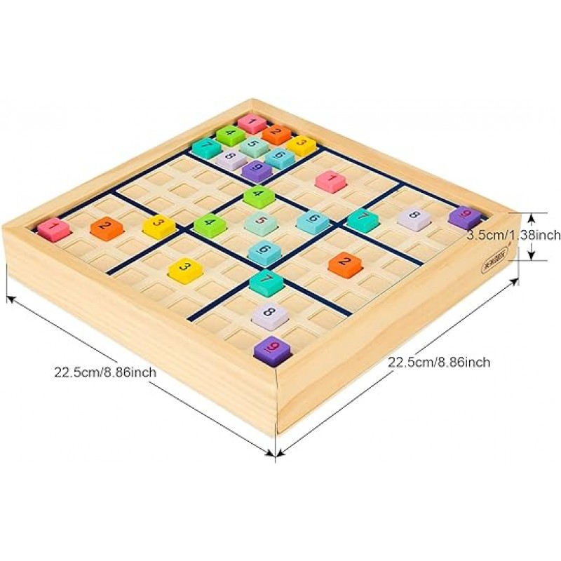 서랍이 있는 나무 번호판 스도쿠 스도쿠 보드 게임(화려한) - 수학 두뇌 티저 장난감 교육용 데스크탑 게임 기차 논리적 사고 능력