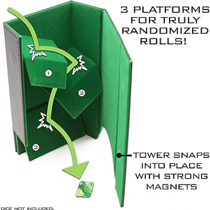 CASEMATIX 휴대용 주사위 타워 및 트레이 세트 긁힌 펠트 내부 - 접이식 8 인치 오토다이스 롤러 다이스 롤링 타워 페어/랜덤 다이스 롤링용 보드 게임 D&D RPG 지원