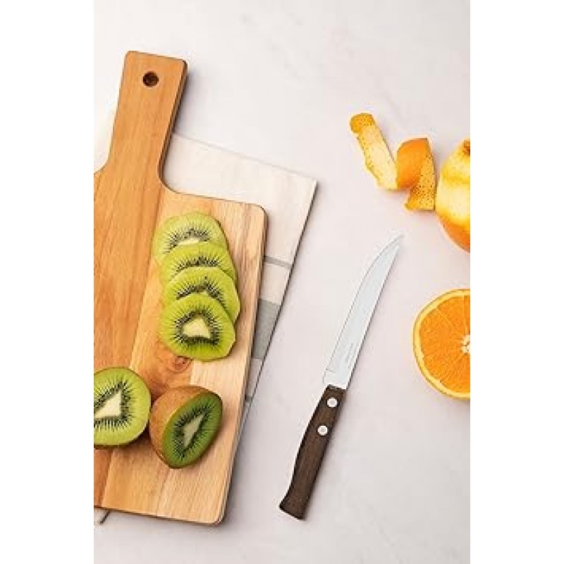 Tramontina 전통 헤비 듀티 천연 나무 손잡이 스테이크 나이프 8.3인치(21cm) 3개 세트 열처리 나이프 3개 세트 경량 내구성 브라질산 22200/305 TRAMONTINA