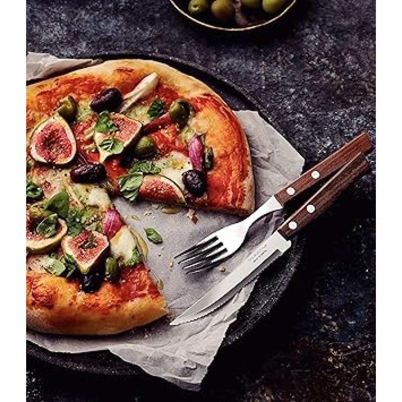 Tramontina 전통 헤비 듀티 천연 나무 손잡이 스테이크 나이프 8.3인치(21cm) 3개 세트 열처리 나이프 3개 세트 경량 내구성 브라질산 22200/305 TRAMONTINA