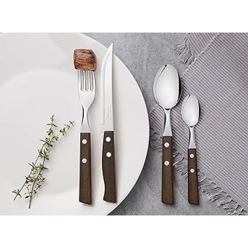 Tramontina 전통 헤비 듀티 천연 나무 손잡이 스테이크 나이프 8.3인치(21cm) 3개 세트 열처리 나이프 3개 세트 경량 내구성 브라질산 22200/305 TRAMONTINA