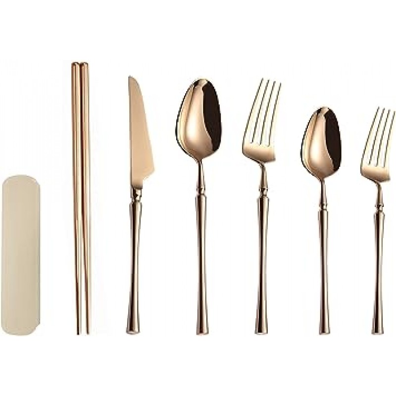구그리다 양식식기세트, 식칼, 수저, 젓가락, 포크, 디저트식기(디저트포크, 디저트스푼), 수납함, 304 스테인리스 시리즈, 거울광택, 호텔식기, 웨딩식기, 파티식기, 스테이크식기, 뷔페식기( 6피스, 로즈 골드)