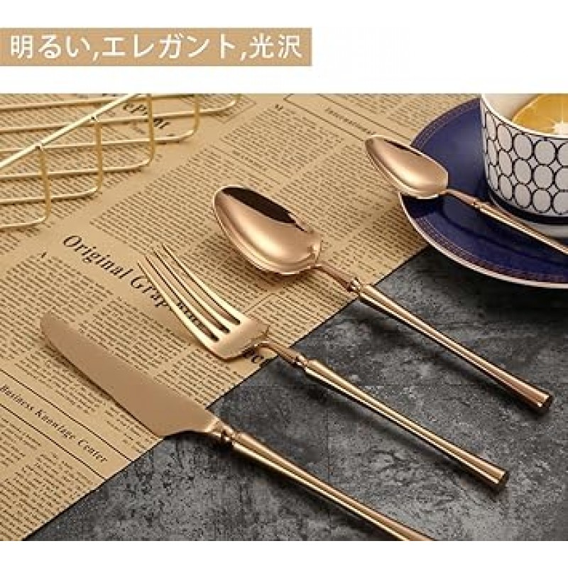 구그리다 양식식기세트, 식칼, 수저, 젓가락, 포크, 디저트식기(디저트포크, 디저트스푼), 수납함, 304 스테인리스 시리즈, 거울광택, 호텔식기, 웨딩식기, 파티식기, 스테이크식기, 뷔페식기( 6피스, 로즈 골드)