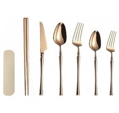 구그리다 양식식기세트, 식칼, 수저, 젓가락, 포크, 디저트식기(디저트포크, 디저트스푼), 수납함, 304 스테인리스 시리즈, 거울광택, 호텔식기, 웨딩식기, 파티식기, 스테이크식기, 뷔페식기( 6피스, 로즈 골드)