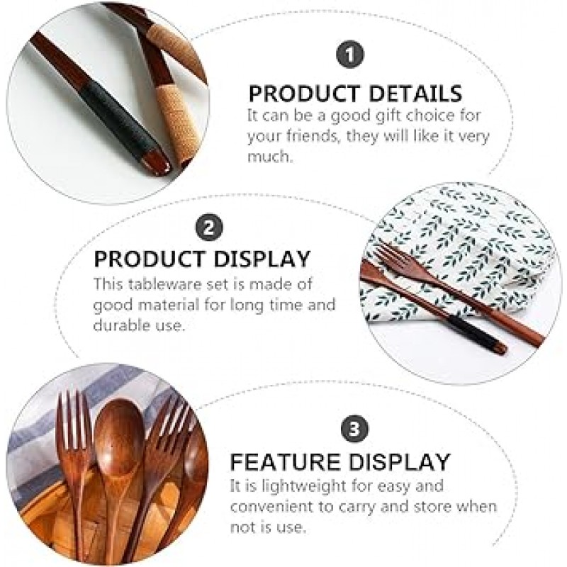 OUNONA 칼 세트, 숟가락, 포크, 나무 휴대용 식기, 캠핑, 가정용, 레스토랑, 일본식, 디너 세트, 선물, 광택, 투피스 세트, 위생, 내구성