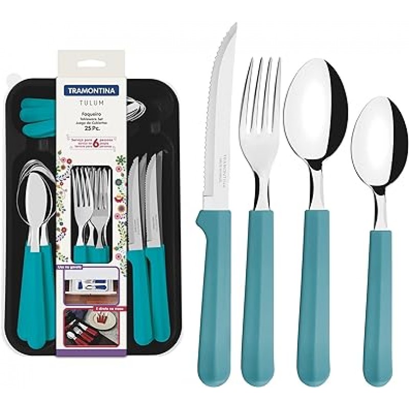 23299/383 플라스틱 케이스가 있는 트램 식기 24개 세트, 에메랄드