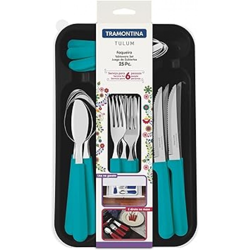 23299/383 플라스틱 케이스가 있는 트램 식기 24개 세트, 에메랄드