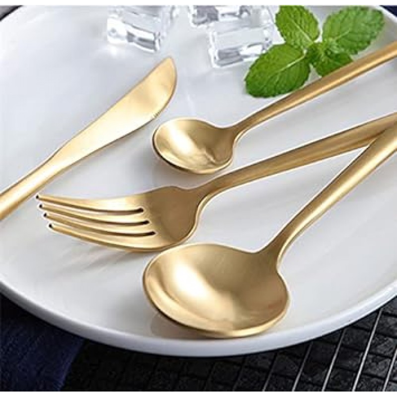 cuton 커트러리 세트, 스푼, 포크, 나이프, 젓가락, 1인용, 디너 스푼, 디너 포크, 테이블 나이프, 5종, 포르투갈 큐티폴 스타일, 키즈, 레스토랑, 양식, 식기, 주방, 18-8, 스테인리스 스틸, 스테이크, 피자, 파스타, 디저트, 케이크, 커피, 집, 레스토랑, 저녁식사, 결혼선물, 선물 (매트골드, 5개세트) 나)