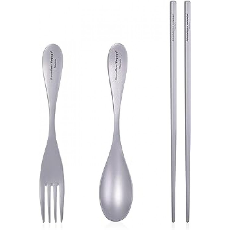 Boundless Voyage Ti1071T 티타늄 수저, 포크, 순수 티타늄 식기, 커트러리 세트, 방청, 경량, 가정용, 캠핑, 양식, 일식, 티타늄 커트러리 세트(티타늄 수저, 포크 및 네모 젓가락)