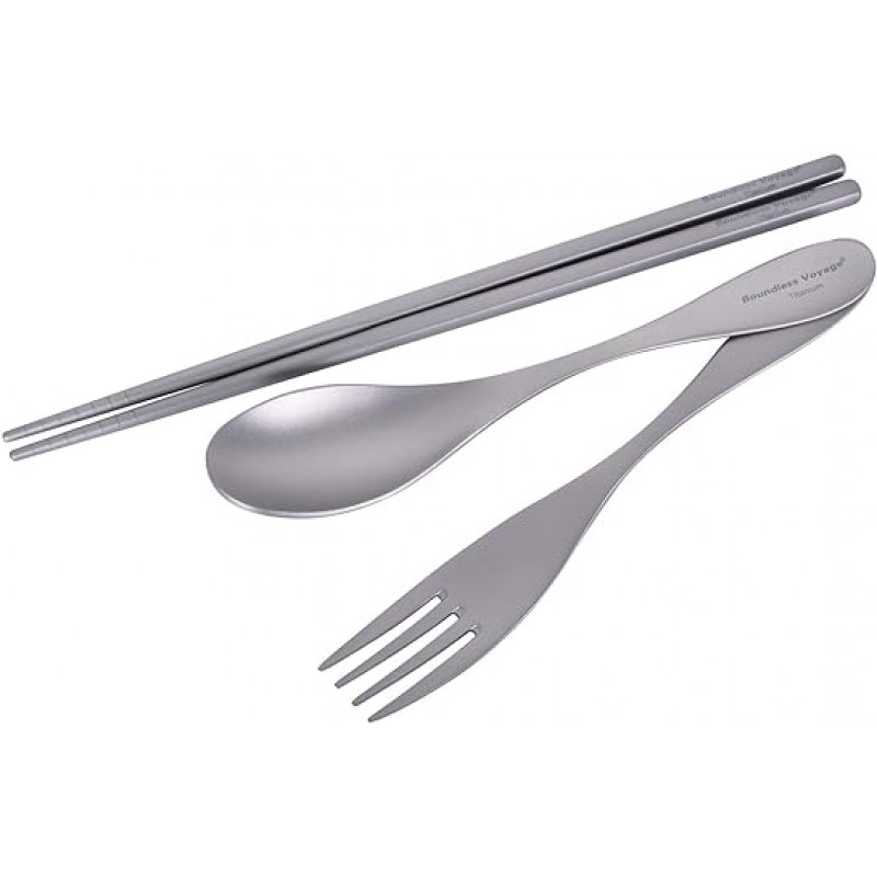 Boundless Voyage Ti1071T 티타늄 수저, 포크, 순수 티타늄 식기, 커트러리 세트, 방청, 경량, 가정용, 캠핑, 양식, 일식, 티타늄 커트러리 세트(티타늄 수저, 포크 및 네모 젓가락)